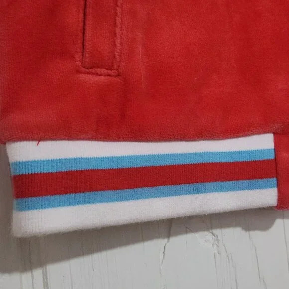 Juicy Couture Black Label Women's S Red Velour Graphic Bomber Varsity Jacket - Picture 10 of 16